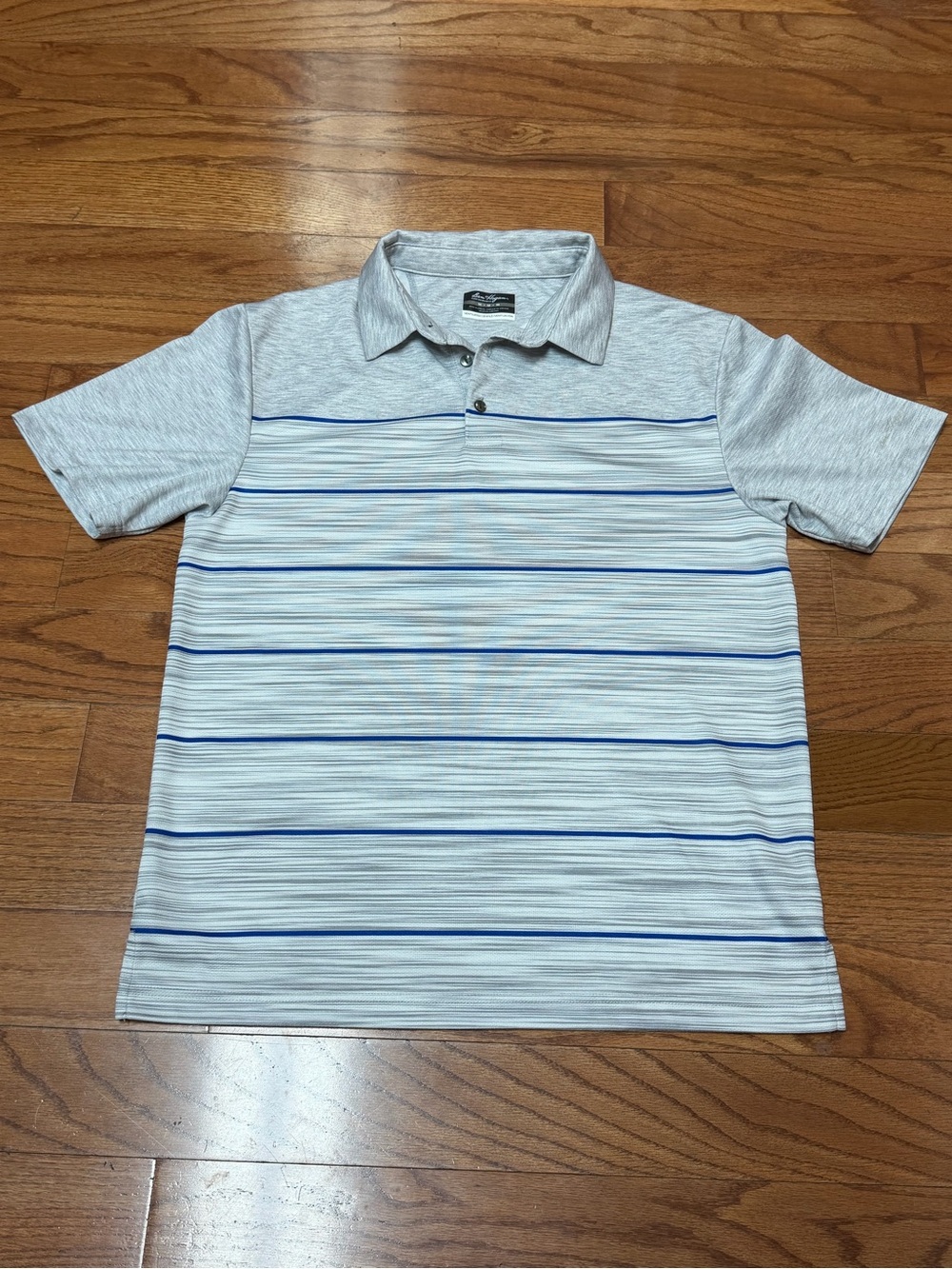 Ben Hogan Light Gray with Gray and Blue Stripes Performance Polo Size Medium